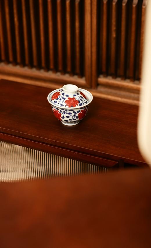 【怀宣临古】青花釉里红缠枝莲元宝二才盖碗 满容约140cc 商品图2