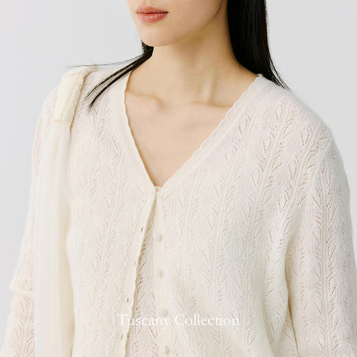 东黎 • 托斯卡纳系列—浮浮花开 山羊绒春季女士V领挑孔开衫 5145 商品图5
