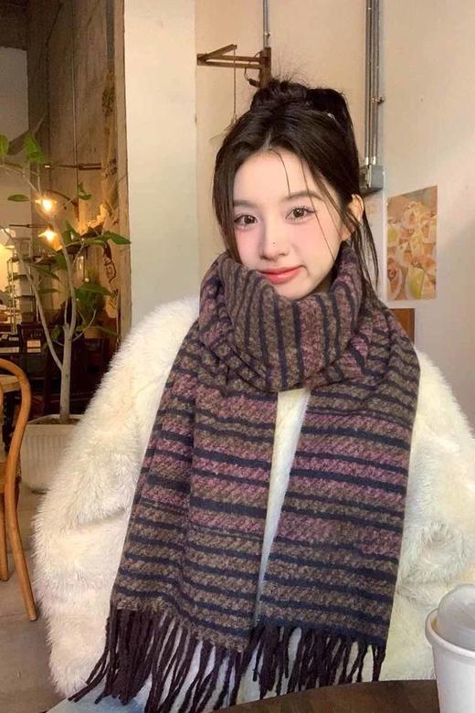 Say Something 时尚条纹厚实保暖休闲围巾 21589 商品图0