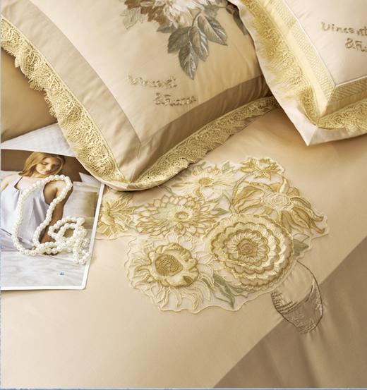 【6楼】富安娜床单四件\蕾丝系列·文森特的金色，单被加大，米白 商品图2