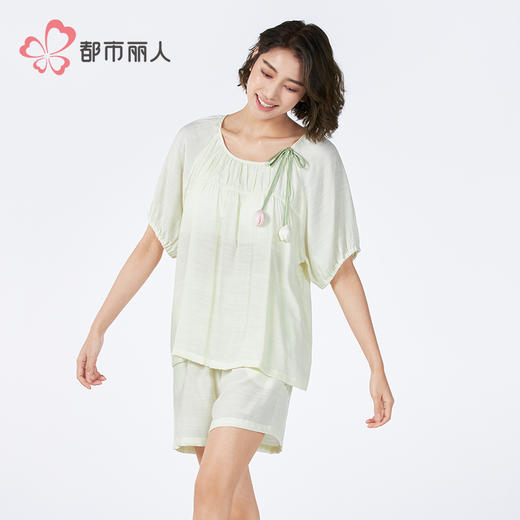 都市丽人生活家居女士梭织棉短袖套装薄麻麻纱短袖类LHH2D8 商品图2