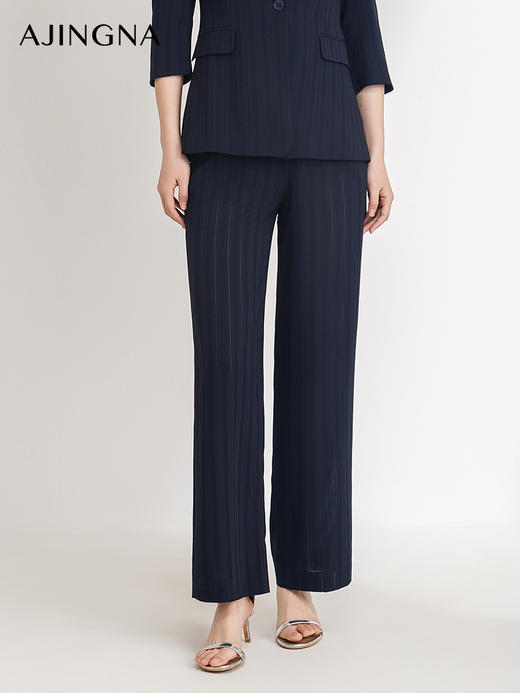 【商场同款】阿菁娜2025夏季新款经典好穿竖条肌理直筒裤A30X110017 商品图2