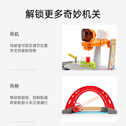 Hape轨道车玩具 儿童火车拼装积木亲子互动3-6岁男孩女孩儿童节礼物 E3790 火车轨道港口运输套 商品图4