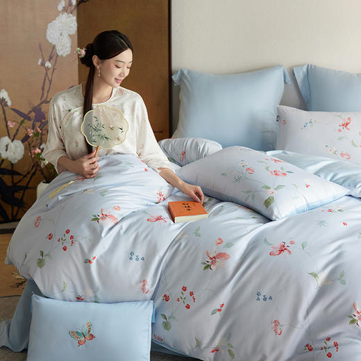 多喜爱 60支全棉轻奢贡缎红楼梦系列套件 四件套 月下棠花 商品图8