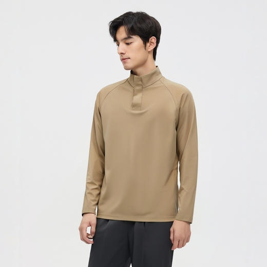 圣得西长袖T恤男2025秋季新款立领半开休闲通勤潮流运动男士上衣 商品图1