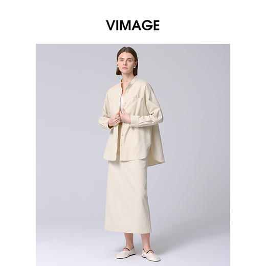 VIMAGE纬漫纪气质高级感通勤宽松显瘦圆领纯棉衬衫上衣2025春新款V2309901 商品图3