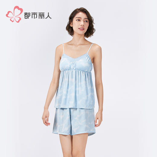 都市丽人好睡好眠女士丝质吊带套装薄冰雪丝印花无袖类LHH2F4 商品图2