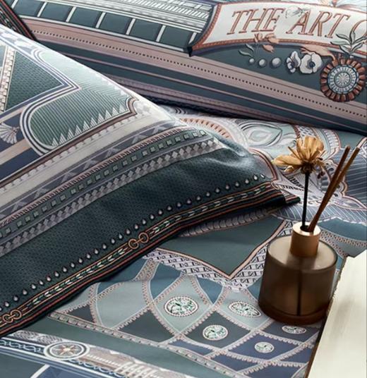 【6楼】富安娜国绣独幅床单四件/奶芙柔系列·穹顶秘殿，绿 商品图1