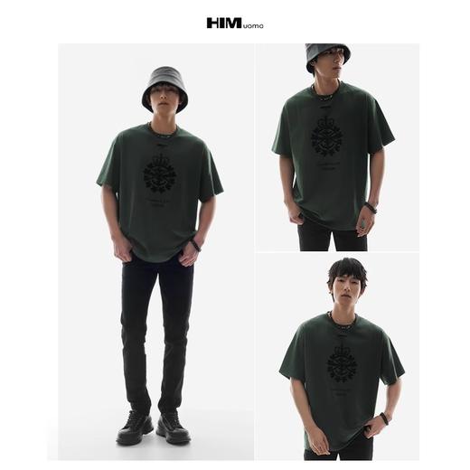 HIM漢崇 男士短袖T恤潮流简约图案植绒印花舒适圆领上衣 2026夏季 商品图2