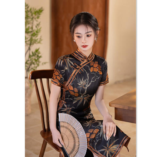 复古国风长款，华尔缎短袖旗袍GX-22659 商品图3