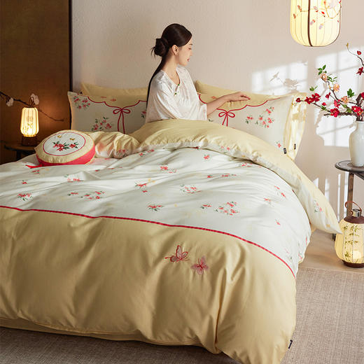 多喜爱  60支全棉轻奢贡缎红楼梦系列套件 四件套 蝶舞花间 商品图6