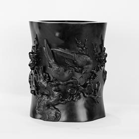 喜上眉梢°大叶紫檀笔筒