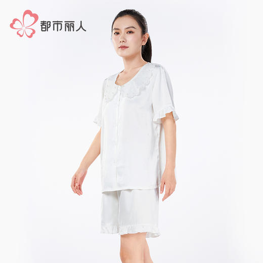 都市丽人好睡好眠女士丝质短袖套装薄冰雪丝提花短袖类LHH1D7 商品图2