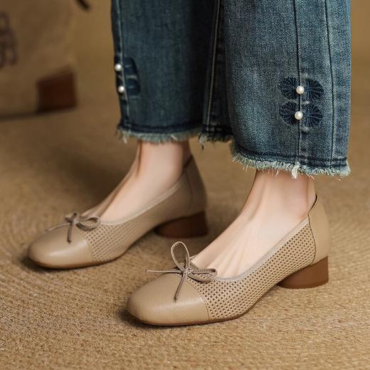 【预售5天】透气春夏低跟羊皮镂空压孔真皮洞洞单鞋QCNX&84-15 商品图4