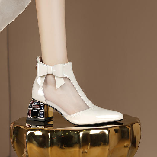 【预售5天】网纱凉靴春夏性感彩色水钻粗跟中跟女鞋尖头后拉链凉鞋DSFG&1363-6 商品图0