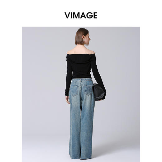 VIMAGE纬漫纪复古百搭直筒高腰阔腿显瘦牛仔裤2025春季新款V2305923 商品图4