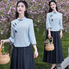 复古棉麻旗袍套装，年轻版茶服两件套唐装6813 商品缩略图2