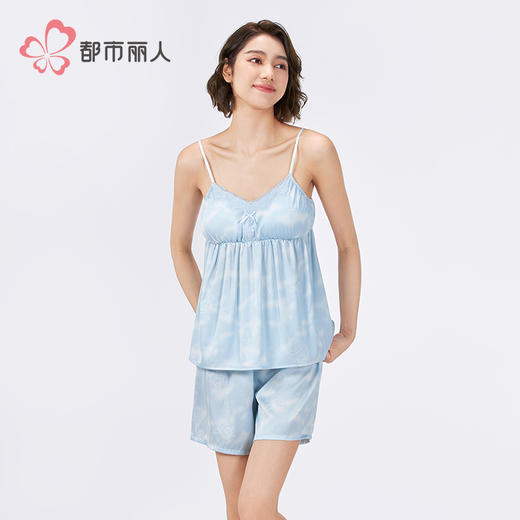 都市丽人好睡好眠女士丝质吊带套装薄冰雪丝印花无袖类LHH2F4 商品图1