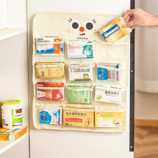 摩登主妇药物收纳挂袋墙面免打孔大容量分格网兜家用杂物收纳神器 商品图0