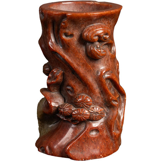 清 寿山石雕松树纹随形笔筒 商品图5