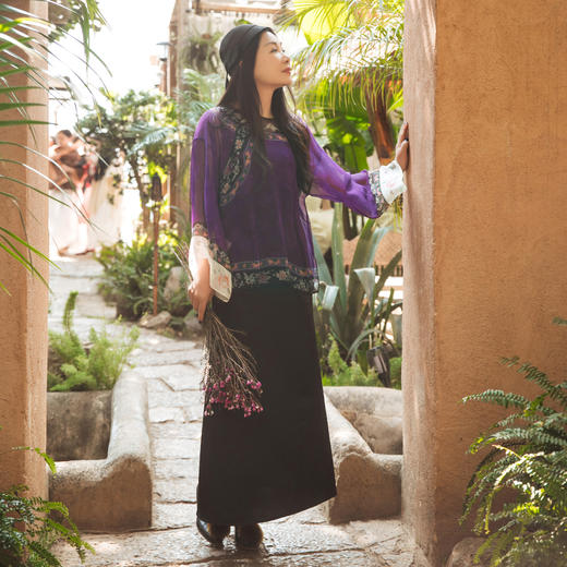 【林栖设计小店】真丝印花衬衣新中式轻凉改良氅衣宽松复古2025夏季新品上衣女1952147 商品图3