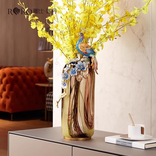罗比罗丹富贵吉祥孔雀花瓶摆件珐琅彩工艺家居饰品乔迁礼物罗比罗丹花瓶（富贵吉祥）蓝 商品图4