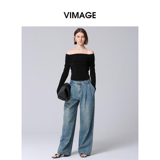 VIMAGE纬漫纪秋季新款修身显瘦纯色上衣女V2013607 商品图0