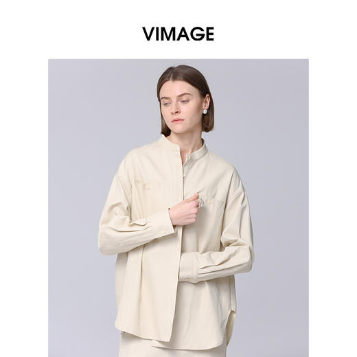 VIMAGE纬漫纪气质高级感通勤宽松显瘦圆领纯棉衬衫上衣2025春新款V2309901 商品图2