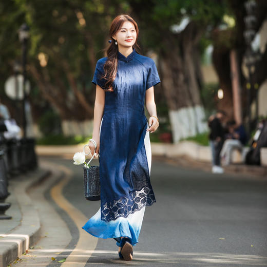 【林栖设计小店】亚麻衬衣改良旗袍长衫传统高腰显瘦2025夏季新品连衣裙女1952055 商品图1