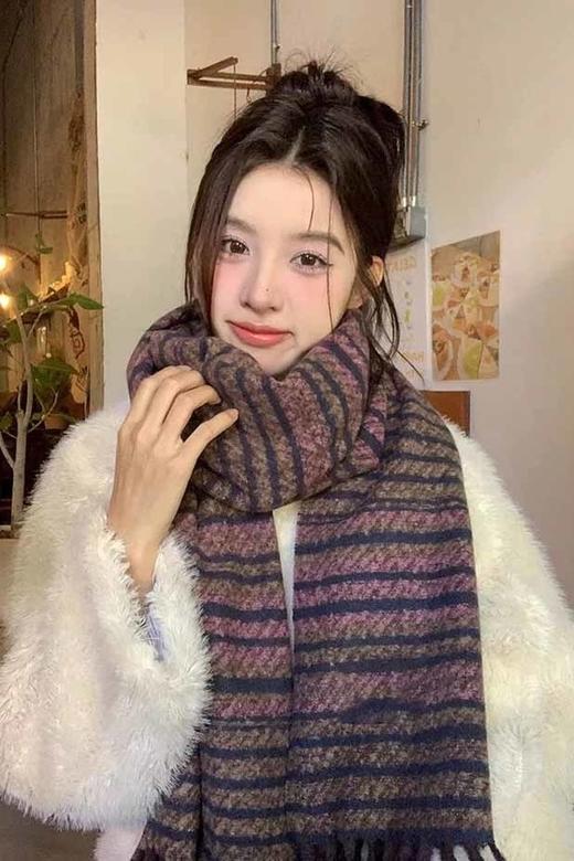 Say Something 时尚条纹厚实保暖休闲围巾 21589 商品图1