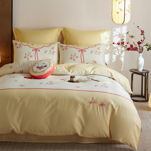 多喜爱  60支全棉轻奢贡缎红楼梦系列套件 四件套 蝶舞花间 商品图1