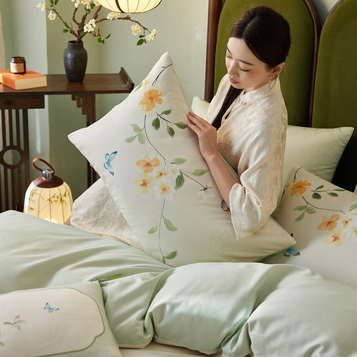 多喜爱 60支全棉轻奢贡缎红楼梦系列套件 四件套 碧落晴雪 商品图1