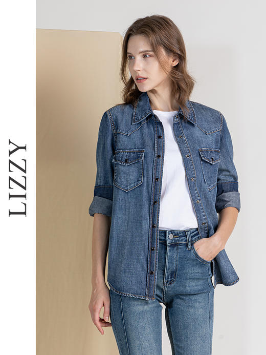 LIZZY早秋休闲通勤百搭都市个性牛仔衬衫8135 商品图1