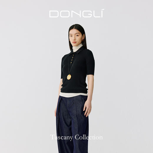 东黎 • 托斯卡纳系列—无尽夏 丝绒女士T恤领五分袖套衫 5017 商品图4