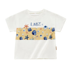 拉比-童衣类（夏）I5拉比拼色圆领衣灰蓝（PH)