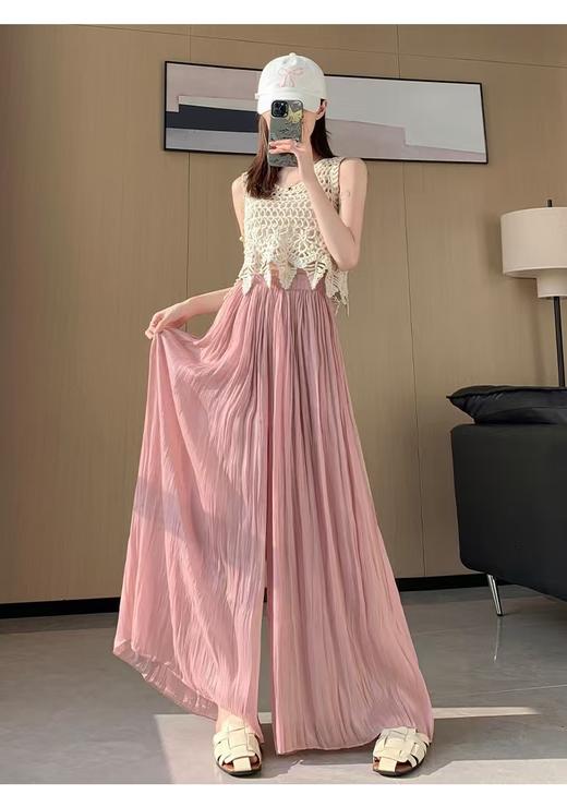 【又凉又垂 太爱这条纱裙裤了！】春夏新款高腰慵懒风 杨柳皱冰丝光裙裤 商品图3