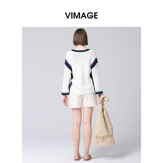 VIMAGE纬漫纪春季新品时尚百搭撞色针织衫V2101712 商品图4