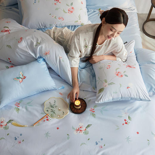 多喜爱 60支全棉轻奢贡缎红楼梦系列套件 四件套 月下棠花 商品图2