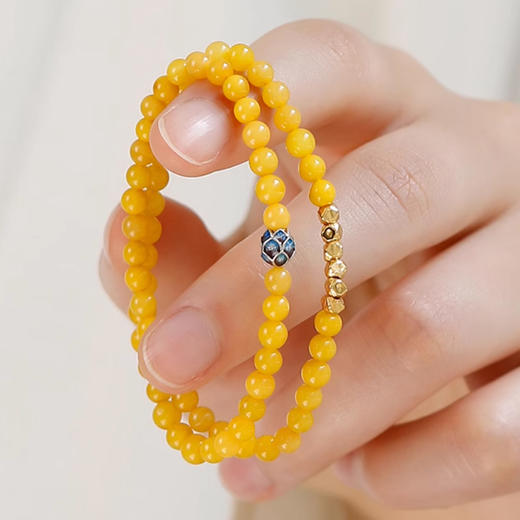 好事莲莲鸡油黄蜜蜡双圈手串 细腻温润串珠手链新中式国风叠戴手串一物一证 商品图3