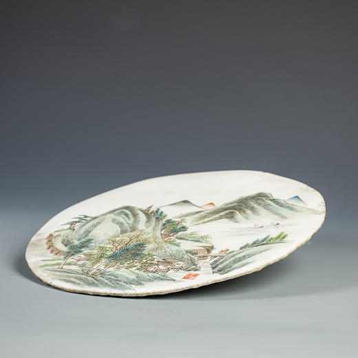民国 浅绛彩山水人物圆光瓷板画 商品图4