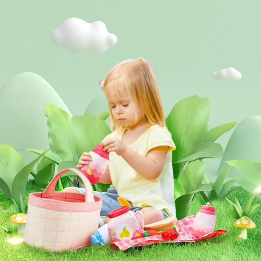 Hape过家家玩具 布艺厨房玩具套装水果食物玩具1-3岁低幼宝宝角色扮演 萌宝野餐套E3179 商品图0