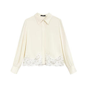 杏色长袖蕾丝定位绣花衬衫上衣
