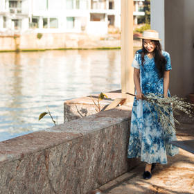 【林栖设计小店】纯棉连衣裙植物染手钩花优雅2025春夏新品长裙女1952061