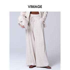 VIMAGE纬漫纪显瘦高腰直筒阔腿休闲长裤春季新款V2305906