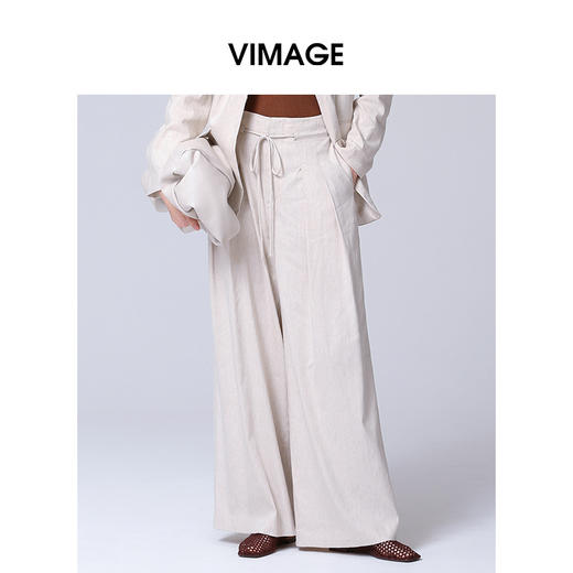 VIMAGE纬漫纪显瘦高腰直筒阔腿休闲长裤春季新款V2305906 商品图0