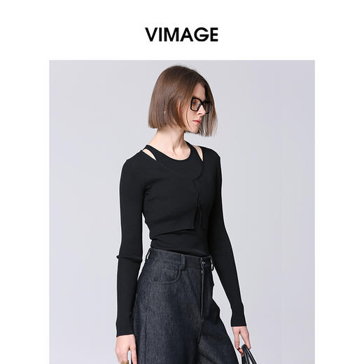 VIMAGE纬漫纪春季新款洋气修身小众设计针织衫上衣V2101709 商品图3