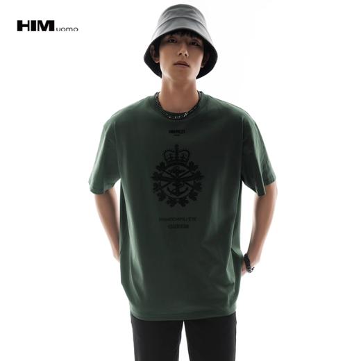 HIM漢崇 男士短袖T恤潮流简约图案植绒印花舒适圆领上衣 2026夏季 商品图0
