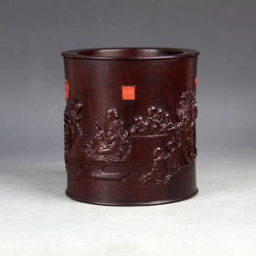 维摩诘演教图°黑檀大笔筒