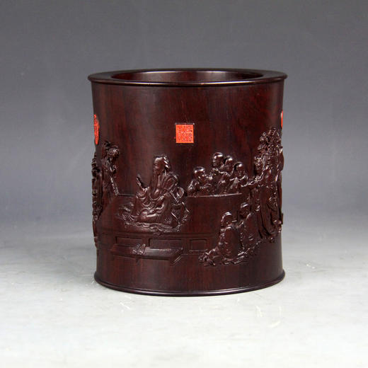 维摩诘演教图°黑檀大笔筒 商品图0