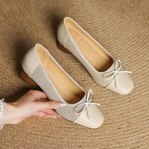 【预售5天】透气春夏低跟羊皮镂空压孔真皮洞洞单鞋QCNX&84-15 商品图0